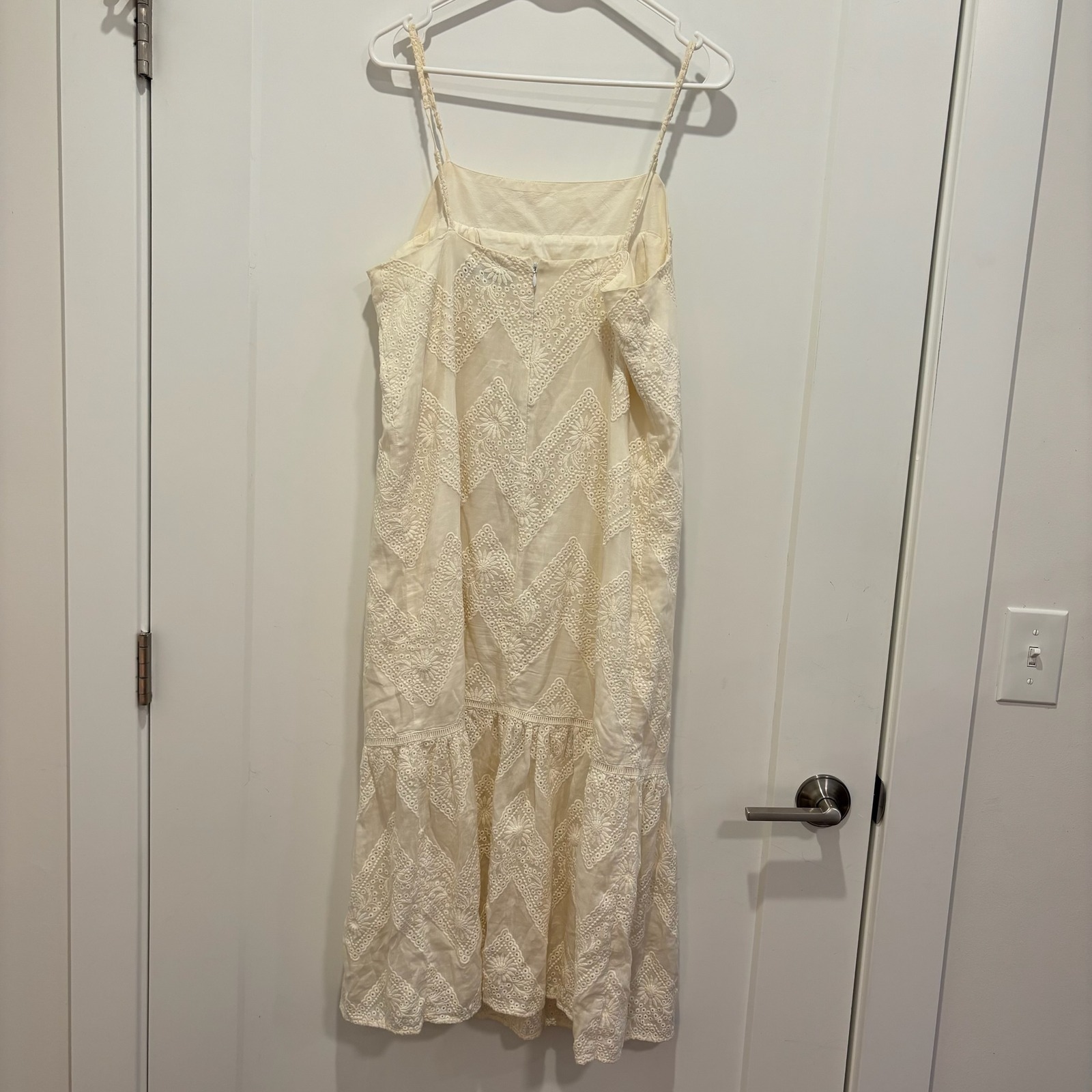 Hunter Bell New York Ivory Eyelet Chevron Midi Dress Spaghetti Strap Size L — image 3 of 5